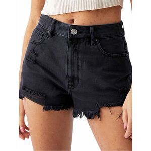 PACSUN Women’s High Rise Festival Shorts Black Distressed Denim Size 26